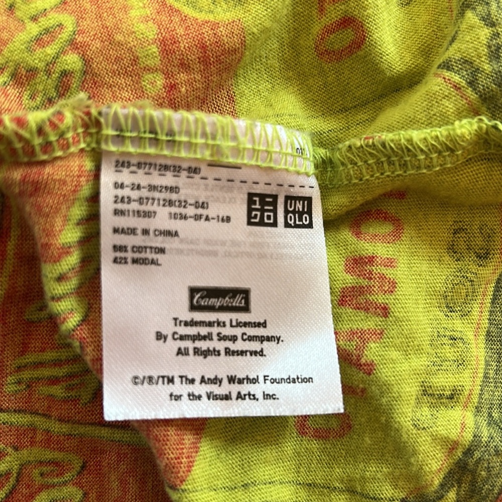 Uniqlo Andy Warhol Green Red Campbell’s tomato soup Sleeveless tunic Top, XS - Picture 3 of 4